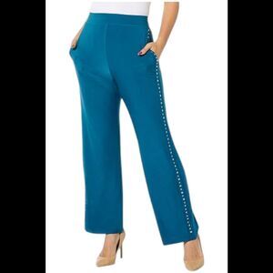 Antthony Women's Studded Trim Stretch Pull-On Pant Teal - Regular